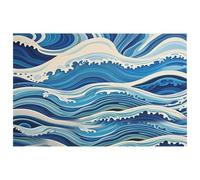 Petit tapis lavable avec envers en caoutchouc antidérapant pour cuisine, chambre à coucher, salle de bain, décoration de sol Motif vague bleue