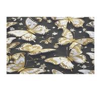 Petit tapis lavable avec envers en caoutchouc antidérapant pour cuisine, chambre à coucher, salle de bain, motif papillons et noirs, dorés, blancs et noirs