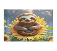 Petit tapis lavable avec envers en caoutchouc antidérapant pour cuisine, chambre à coucher, salle de bain, motif paresseux assis sur un tournesol