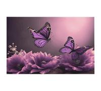 Petit tapis lavable avec envers en caoutchouc antidérapant pour cuisine, chambre à coucher, salle de bain, motif fleurs et papillons violets