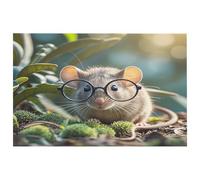 Petit tapis lavable avec envers en caoutchouc antidérapant pour cuisine, chambre à coucher, salle de bain et décoration de sol Motif souris d'Inde avec lunettes