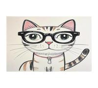 Petit tapis lavable avec envers en caoutchouc antidérapant pour cuisine, chambre à coucher, salle de bain et décoration de sol Motif chat et lunettes