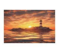 Petit tapis lavable avec envers en caoutchouc antidérapant pour cuisine, chambre à coucher, salle de bain, décoration de sol Motif phare de mer au coucher du soleil
