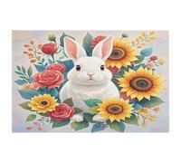 Petit tapis lavable avec envers en caoutchouc antidérapant pour cuisine, chambre à coucher, salle de bain, décoration de sol Motif lapin et fleurs aquarelle