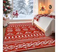 Petit Tapis, Motif Flocon de Neige et Arbre à Fleurs, Rouge, 80 x 120 cm, Lavable, Tapis d'entrée pour Salon, Chambre à Coucher, Salle à Manger, Cuisine