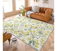 Petit Tapis Salon 80x150 cm Lavable en Machine Antidérapant à Poils Ras Style Rustique Naturel Fleurs Decoration Tapis Chambre Douce Beige pour Cuisine, Salle à Manger, Bureau, Descente de lit