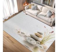 Petit tapis Zen en pierre, lavable, le salon ou l'entrée Tapis d'intérieur à motifs asiatiques orientaux, parfait pour la décoration de la maison ou de la chambre, antidérapant 150x275cm Blanc