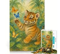 Petit Tigre à l'aquarelle avec des Papillons dans la Jungle Puzzle de 1000 pièces Activité ludique et stimulante pour renforcer Les Liens familiaux Emboîtement Parfait sans espaces (38x52cm)
