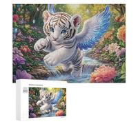 Petit Tigre Blanc ailé sautant sur Le ruisseau forestier Puzzle 300 Pièces pour Adultes Loisirs Puzzle Vivacité Mentale Cadeau pour Collectionneurs 300 PCS