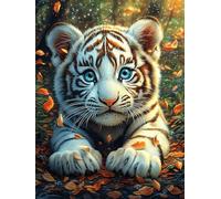 Petit tigre blanc dans la forêt magique 1000 Pièces Puzzle Débutant En Carton Sans Déformation Conte de fées d'accompagnement magique Facile Apprentissage Anti-Stress Passe-Temps Idée Cadeau Saint Val