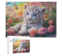 Petit Tigre Blanc dans la Prairie de Montagne enneigée Puzzle 300 Pièces pour Adultes Activité Puzzle Défi Logique Cadeau pour Amateurs De Puzzles 300 PCS