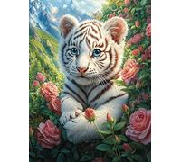 Petit Tigre Blanc dans Le Jardin Fleuri 1000 Pièces Puzzle Adulte en Carton Rigide Haute Qualité Difficile Niveau Expert Anti-Stress Jeu De Société Idée Cadeau Anniversaire Premium 1000 PCS