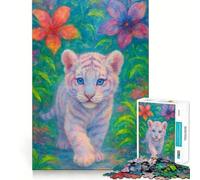 Petit Tigre Blanc dans Un Feuillage Tropical Puzzle de 1000 pièces Jeu de réflexion Stimulant Maintien Optimal Défi cérébral interactif pour la Maison (38x52cm)