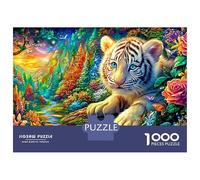 Petit Tigre Blanc dans Un Sentier Floral Puzzle De 1000 Pièces Le Roi forêt pour Garçons, Filles, Hommes Et Femmes 52x38cm/1000pcs
