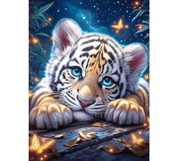 Petit Tigre Blanc dans Une Lueur Magique Puzzle 300 Pièces pour Adultes Challenge 3D Unique Educa Jeu De Réflexion Relaxation Artistique Cadeau De Famille Décoration 300 PCS