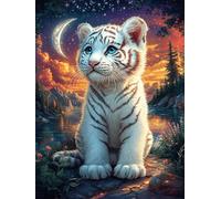 Petit Tigre Blanc dans Une Lueur Magique Puzzles 1000 Pièces pour Adultes Vision 3D Moderne Educa Divertissement Créatif Famille Jeu De Réflexion Décoration Intérieure 1000 PCS