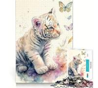 Petit Tigre Blanc Doux Puzzle 1000 Pièces Adultes Puzzles Cadeaux Renforcement Souvenirs Temps Sérénité Qualité Bordure Vœux du Père Noël 38x52cm