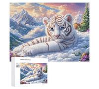 Petit Tigre Blanc en Paysage de Neige d'automne Puzzle 500 Pièces pour Adultes Entraînement Cérébral Maîtrise Logique Cadeau pour Amateurs De Défis 500 PCS