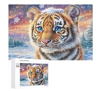 Petit Tigre Blanc sur Briques avec Ciel étoilé Puzzle 1000 Pièces pour Adultes Jeu Relaxant du Soir Amélioration De La Concentration Cadeau pour Soirée 1000 PCS