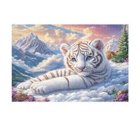 Petit Tigre Blanc sur des Nuages avec des Fleurs Puzzle 1000 Pièces pour Adultes Educa Art Nature Décoration Murale Challenge Famille Relaxation Artistique Cadeau 1000 PCS