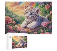 Petit Tigre Blanc sur Sentier de Gravier étoilé Puzzle 300 Pièces pour Adultes Jeu De Détente Endurance Mentale Cadeau pour Longues Soirées 300 PCS
