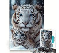 Petit Tigre Blanc ﹨u Maman Puzzle 1000 Pièces Jeu de Création Assemblage Facile Pas de Pièces Perdues Activité de Renforcement des Liens Sociaux (38x52cm)