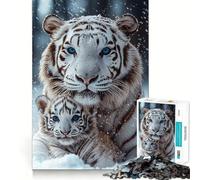 Petit Tigre Blanc ﹨u Mom Puzzle 1000 pièces Jeu de développement cognitif Surface Lisse sans bavures Activité relaxante en Groupe à l'intérieur (50x75cm)