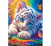 Petit Tigre coloré 1000 Pieces Casse-tête Expert Confirmé en Carton Anti-Déchirure Animal Sauvage et Animal de Compagnie Très Difficile Motif Complexe Décoration Murale Cadeau Anniversaire 1000 PCS