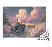 Petit Tigre couché dans Les Fleurs Puzzle 1000 Pièces, Faune Sauvage Défiant pour Adultes, Jeux Éducatifs, Et Décoration 38x26cm/1000pcs