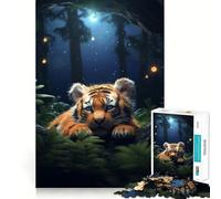 Petit Tigre couché la Nuit Puzzle de 1000 pièces pour Adolescents Jeu de réflexion Simple et Amusant Découpe précise Choix du Père Noël 50x75cm