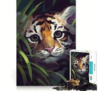 Petit Tigre dans la Jungle Puzzle de 1000 pièces pour Adolescents Jeu de logique Solide Loisirs Amusants Bords Transparents Objet de Collection 38x26cm