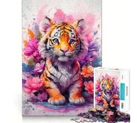 Petit Tigre dans Les Fleurs Puzzle 1000 pièces pour Adultes Jeu de réflexion apaisant Bords précis Cadeau touchant 38x26cm
