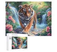 Petit Tigre sur Le Chemin avec des Fleurs et des étoiles Puzzle 500 Pièces pour Adultes Pause Au Travail Concentration Mentale Cadeau pour Quotidien 500 PCS