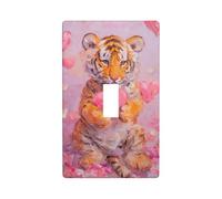 Petit tigre tenant un cœur rose - Plaque murale décorative pour cuisine, ferme, chambre à coucher, salle de bain
