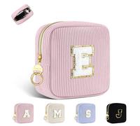 Petit Trousse Personnalisable Pochette Maquillage Femme Mini Trousse de Toilette Fille avec Initiale Sac de Cosmétiques en Velours Côtelé Personnalisée Cadeau Anniversaire Noël Filles Maman(Rose-E)
