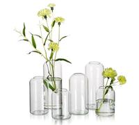 Petit Vase Decoratif Vase Verre: Hewory Lot de 6 Vase Transparent Vase Soliflore Verre, Deco Vase en Verre Cylindrique Moderne Vase Fleur pour Centre de Table, Salon, Mariage, Décoration d'Intérieur