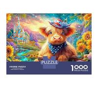 Petit Veau Patriotique avec Chapeau et bandena Puzzle De 1000 Pièces Mignonne Vache Highland Idéal pour Le Cadeau d'anniversaire Et De Vacances 70x50cm/1000pcs