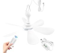 Petit ventilateur de plafond alimenté par USB 6 pales silencieuses CC 5 V USB à suspendre pour intérieur ou extérieur, camping-car, chambre, dortoir, bureau, voyage, tente de camping, cabine, mini