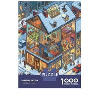 Petit Village 1000 PC Carton DIY Maison enneigée en Hauteur Puzzle Adultes/Adolescents, Activité Familiale Défiante, Soulagement Stress, Couleurs Vives & Décor Mural 38x26cm/1000pcs
