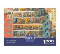 Petit Village 1000 Pièces 3 Couches Carton Immeuble thème Chat Puzzle, Jeu Difficile Adultes, Décompression, Décor Mural & Cadeau Partenaires 38x26cm/1000pcs