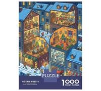 Petit Village 1000 Pièces Premium Carton Immeuble avec lumière Chaude Puzzle Set, Défi Éducatif Adultes/Adolescents, Soulagement Stress, Cadeau Famille/Partenaires 52x38cm/1000pcs