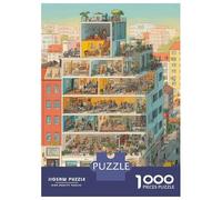 Petit Village 1000 Pièces Premium Carton Immeuble thème Chat Puzzle Set, Défi Éducatif Adultes/Adolescents, Soulagement Stress, Cadeau Famille/Partenaires 52x38cm/1000pcs