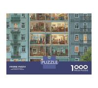 Petit Village Paquet 1000 Pièces Premium Carton Immeuble Bleu Puzzle, Jeu Défiant Adultes/Adolescents, Décompression, Cadeau & Famille Soirée 52x38cm/1000pcs
