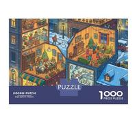 Petit Village Premium Carton 1000 Pièces Immeuble avec lumière Chaude Puzzle Adultes, Jeu Éducatif Défiant, Cadeau & Activité Vacances, Soulagement Stress Famille/Couple 38x26cm/1000pcs