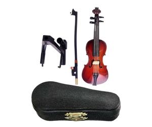 Petit violon avec son - Reproduit de la musique triste d'une histoire de sanglot, figurine en corde miniature réaliste, microéchelle de 12 cm + jeu d'affichage de bureau, bois avec finition de
