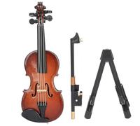 Petit violon classique en bois avec cordes réalistes et chevilles d'accordage - Convient pour les amateurs de musique - Petit violon décoratif avec support