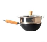 Petit wok en fer forgé de 20 cm, blanc non revêtu, pour table de cuisson à induction, brûleur à gaz, cuisinière électrique, design japonais, casserole à portion unique avec prise en main confortable