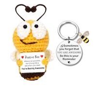 Petite Abeille Positive, Porte Clé Encouragement, Peluche Positive avec Carte, Mini Motivantes Tricotée Bee, Anniversaire Cadeau Rigolo pour Une Amie Famille Collègue Couple
