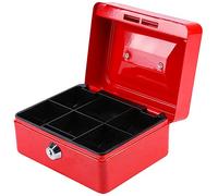 Petite Argent Caisse Boîte, Caissette à Monnaie, Caisse à Monnaie en Métal avec Tiroir 2 Clés, Boîte de Rangement en Espèces pour Enfants, Rouge