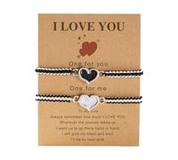 Petite Argenté Bijoux Bracelets Handmade Love Heart Couple Relationship String Rope Bracelets Black Red Woven String Pinky Promise Anniversary Valentine's Bracelet En Élastique Classique (A, One Size)